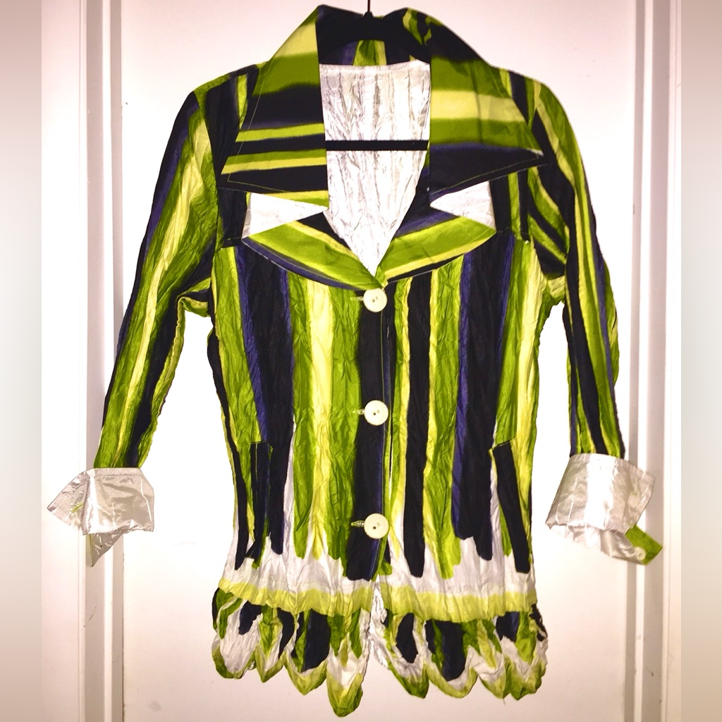 Chic & Swanky One Of A Kind Silky Button-Down Tailored Jacket - A Work Of Art!